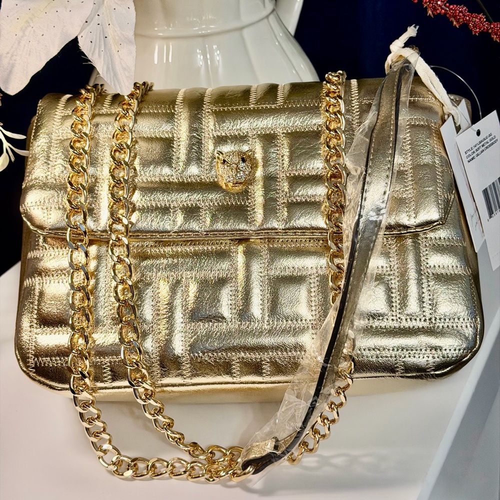 JESSICA SIMPSON Gillian Gold Quilted Shoulder/Crossbody Chain Bag In Gold - Picture 12 of 14